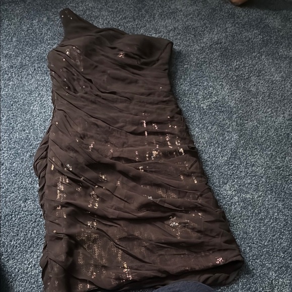 Aidan Mattox Dresses & Skirts - Aidan Mattox black sequin silk Ruched One Shoulder Cocktail Dress LBD EUC size 2
